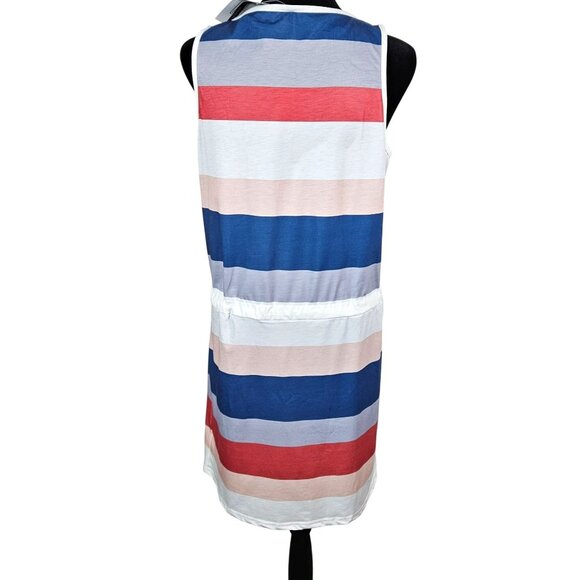 Womens Striped Sleeveless Dress Keyhole Neck & Drawstring Waist Size M Casual - Picture 3 of 11